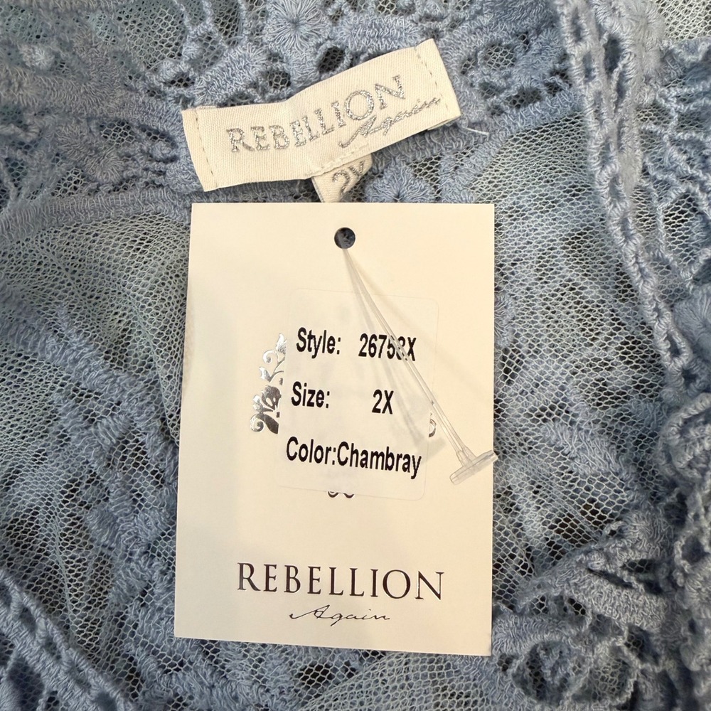 Lace Trim Sheer Tunic Top in Dusty Blue - Fits Like 1X!!! - Picture 8 of 11